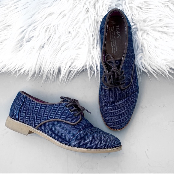 Toms Oxfords Blue Stripped Flats - Picture 2 of 5